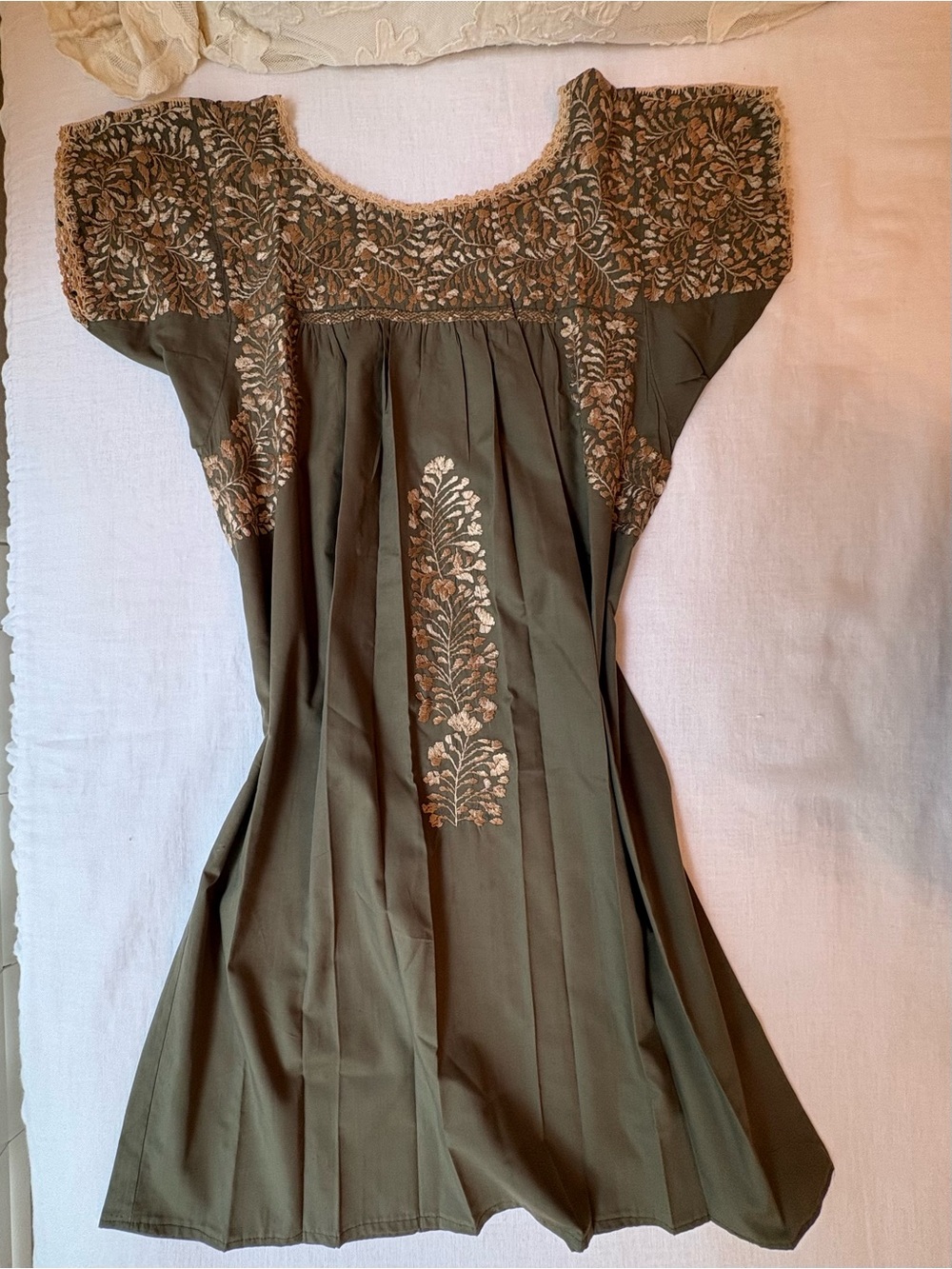 Embroidered Olive Green and gold Sanantonino Women’s Midi Dress